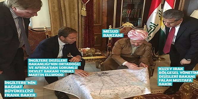 Barzani, İngiliz Bakan ile birlikte Kürdistan (Büyük İsrail) haritasına mı bakıyor?